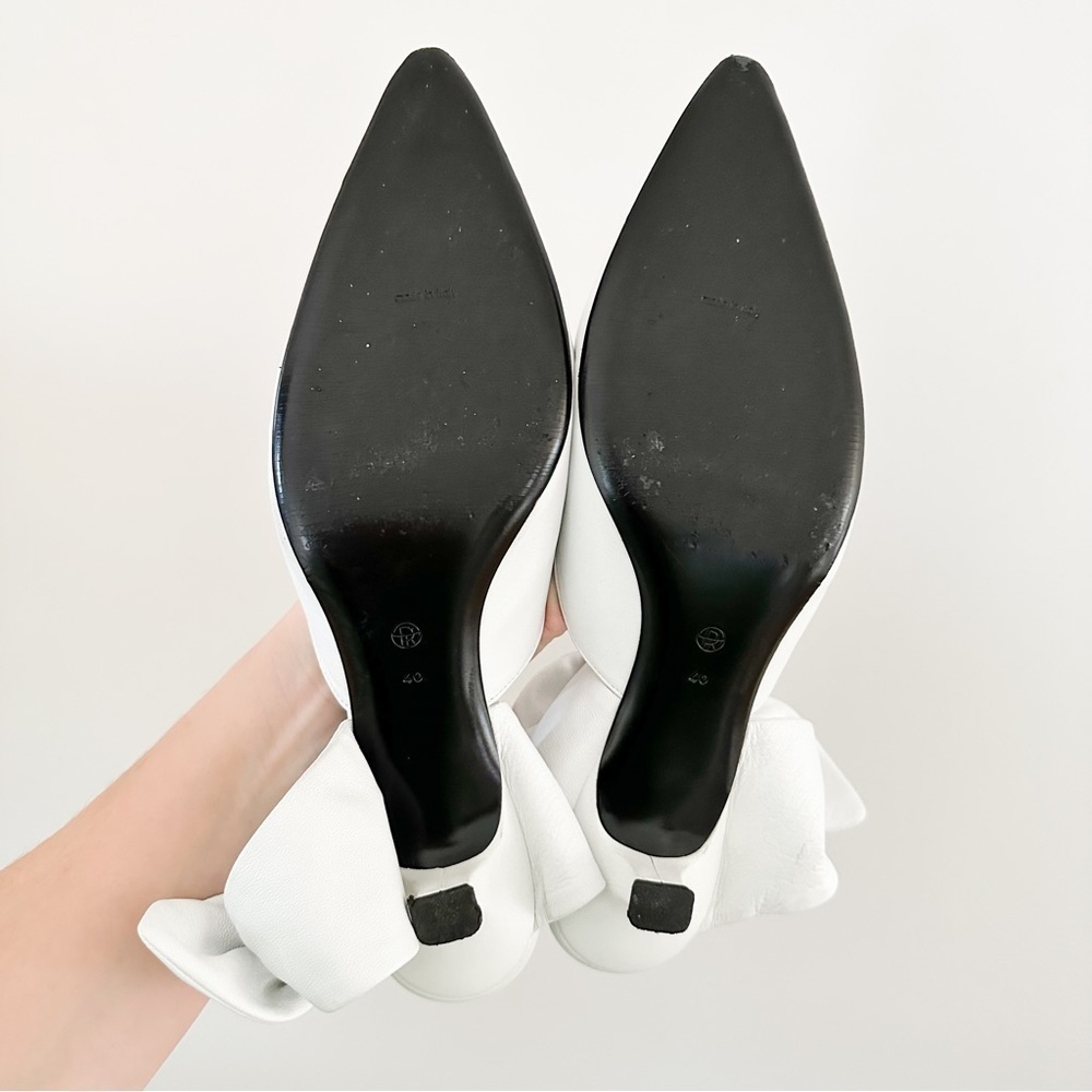 The Row White Leather Coco Bow Kitten Heel Mules sz 40 - Picture 12 of 13